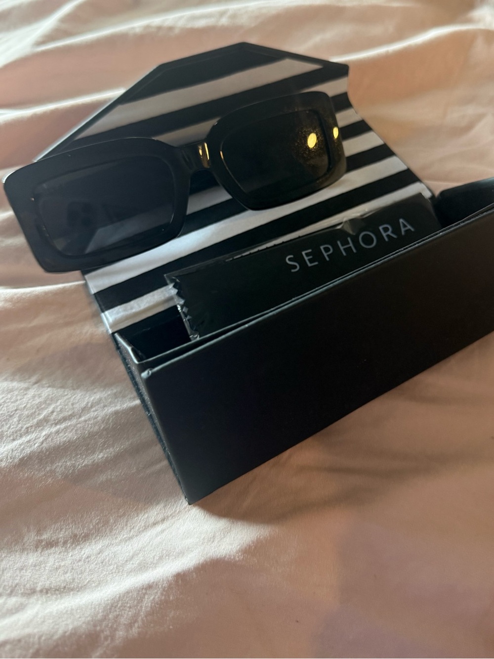 Sephora X DIFF Rouge Exclusive Black Rectangular Sunglasses with Striped Case
